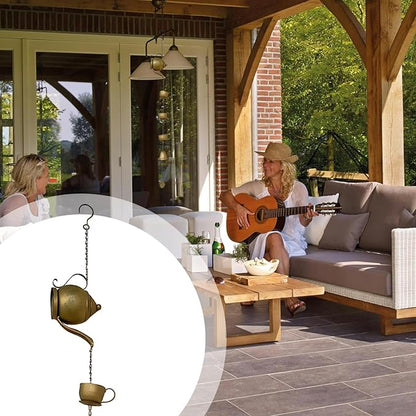 Garden Rain Drum, Tea Cup Wind Chimes Iron Art Vintage, with Bells Metal Craft Teapot Shape, Decor Patio Outdoor Perfect
