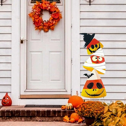 3 Packs Halloween Garden Stakes, Stacked Metal Candy Corn Lawn Decor, Halloween Decorative 3D Yard Signs Stake for Outdoor Front Garden Pathway Decorations