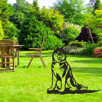 Adorable Dog Stake Decoration Yard Garden Outdoor Metal Art Dog Silhouette Decoration Steel Dogs Statue Adorable Ornament Gift Contour Black Dog (Husky)