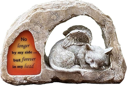 Banax Solar Powered Cat Angel Pet Memorial Tombstone Statue, Cat Angel Memorial Statue Commemorates Our Lost Fur Baby, Pet Tribute for Tombstone or Outdoor Backyard Garden
