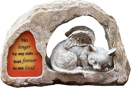 Banax Solar Powered Cat Angel Pet Memorial Tombstone Statue, Cat Angel Memorial Statue Commemorates Our Lost Fur Baby, Pet Tribute for Tombstone or Outdoor Backyard Garden