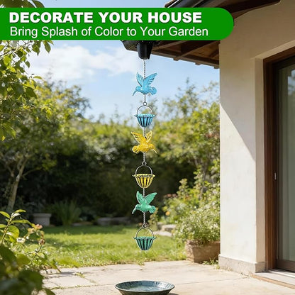 8.5ft Rain Chains for Outside,Colorful Hummingbird Rain Chain for Gutters and Downspouts, Rain Catcher Chain for Garden Yard Decor
