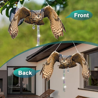 Owls to Keep Birds Away: 3 Pack Fake Owls with Reflective Tape for Garden Patio Tree, Bird Scare Reflective Hanging Decoration to Keep Birds Pigeon from Windows Tree Garden