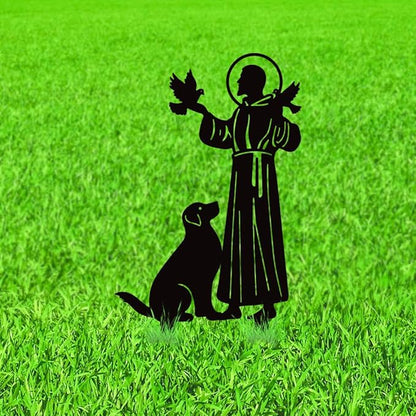WADORN Jesus Bird Dog Decorative Silhouette Garden Stakes, Religious Metal Stakes Statues Ornaments Lovers Gifts Yard Art Black Silhouette Yard Outside Decor for Backyard Patio, 7.5x13.8 Inch