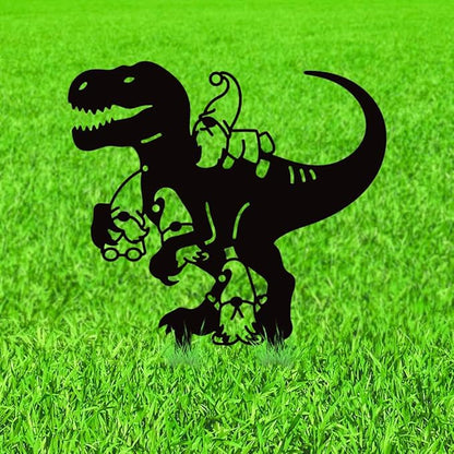 WADORN Dinosaur Gnome Metal Decorative Garden Stakes, Funny Dinosaur Gnome Metal Silhouette Statues Animals Garden Ornament Gifts Black Yard Art Decoration for Outdoor Backyard Patio Lawn Walkways