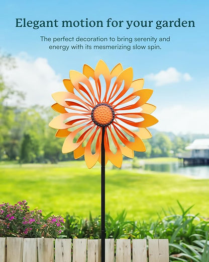 Sunflower Garden Wind Spinners - Kinetic Outdoor Metal Windmill Spinner, Lawn Patio Yard Decor, Birthday & Housewarming Gifts for Family and Friends (70 Inch Hieght)