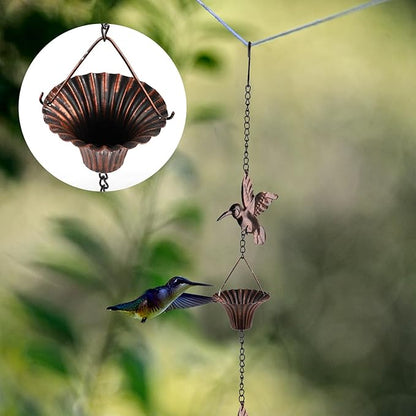 NQEUEPN Bird Rain Catcher Chain, 8.53ft Metal Hummingbird Rain Chain Bell, Outside Decorative Downspout Chain Rainwater, Cup Wind Chime Outdoor Gutter Rainchain Decor for Terraces, Villas, Courtyards