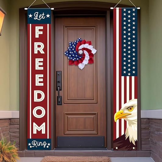 4th of July Decorations, Patriotic Decorations of Hanging American Flag Banners Porch Signs 12 x 71 in for Memorial Day Independence Day Veterans Day Labor Day for Yard Indoor Outdoor Décor