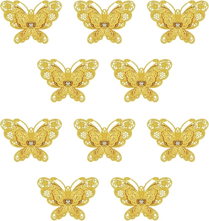 10pcs Gold Butterfly Metal Hanging Suncatcher Parts Window Pendant DIY Ornament Hand-Crafts Gifts