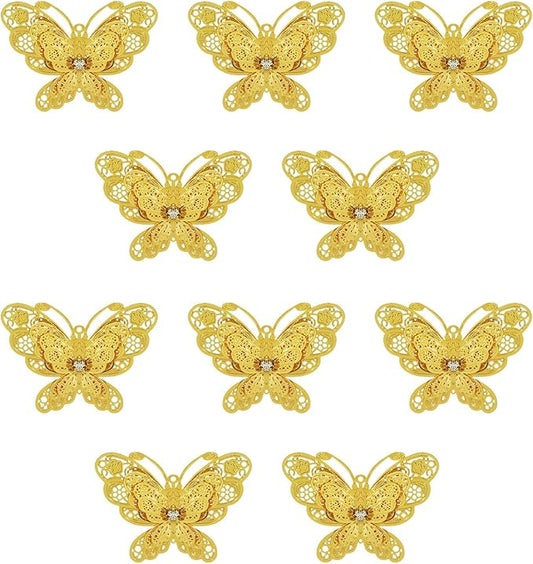 10pcs Gold Butterfly Metal Hanging Suncatcher Parts Window Pendant DIY Ornament Hand-Crafts Gifts