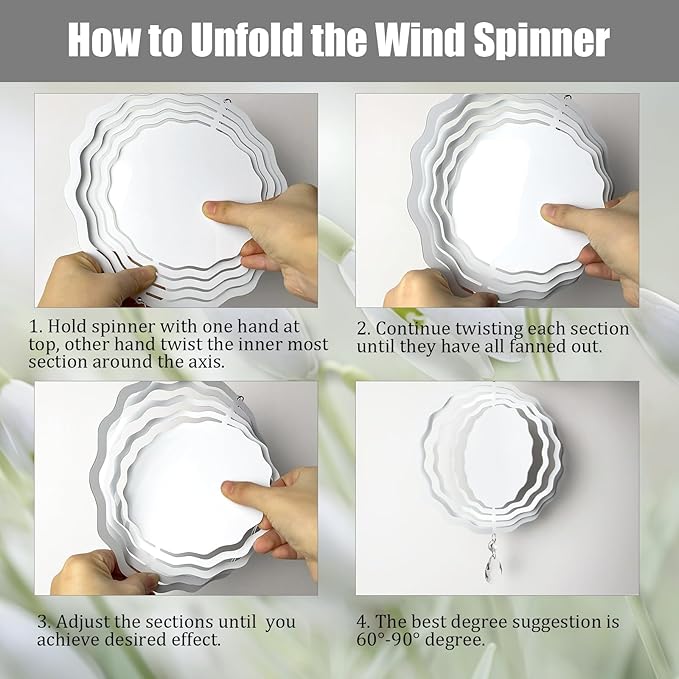 6 Pack 8inch Sublimation Wind Spinner Blanks 3D Aluminum Metal Wind Sculpture Kinetic Spinners for Yard and Garden Indoor Art Ornaments Hanging Decoration (Wave Floral)