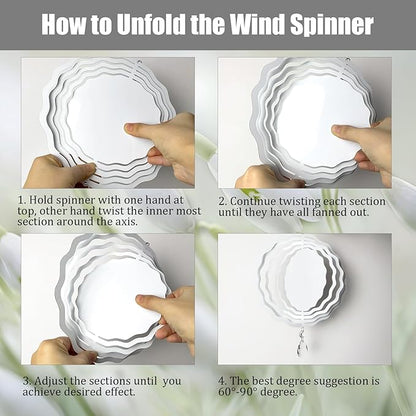 6 Pack 8inch Sublimation Wind Spinner Blanks 3D Aluminum Metal Wind Sculpture Kinetic Spinners for Yard and Garden Indoor Art Ornaments Hanging Decoration (Wave Floral)