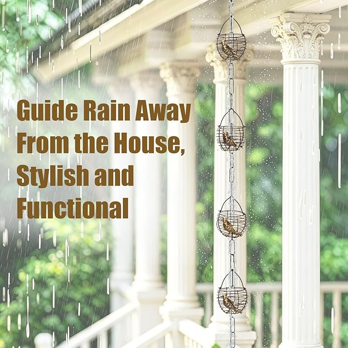 8.5 Ft Rain Chain, Thick Metal Rain Gutter Chains, Adjustable Rain Catcher Chain for Eaves Drainage, Replacement for Downspout, Outdoor Decor