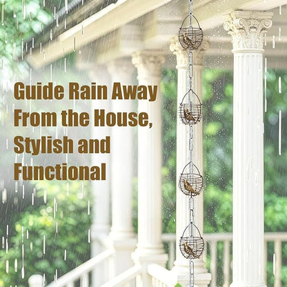 8.5 Ft Rain Chain, Thick Metal Rain Gutter Chains, Adjustable Rain Catcher Chain for Eaves Drainage, Replacement for Downspout, Outdoor Decor