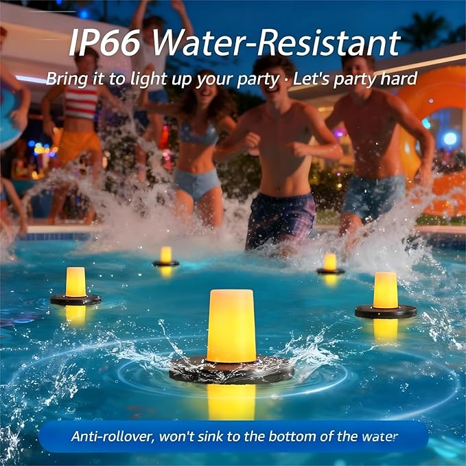uuffoo Floating Lights Solar Powered Set of 5, Pool Lights Flickering IP66 Waterproof Night Light, Outdoor Lantern Landscape Decoration Lamp for for Pool, Pond, Patio, Event, Garden & Hot Tub