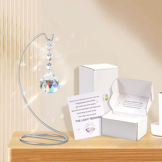 Sympathy Gifts for Loss of Loved One,Memorial Gifts for Loss of Mom Dad,40mm Crystal Suncatcher Idea is Suitable for Bereavement, in Memory, Condolences,Remembrance,with 9 Inch Silver Stand