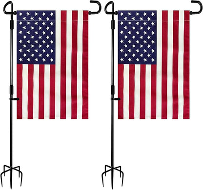 TOPFLAGS 2 Pack Garden Flag Stand with American Flag Garden Flag Heavy Duty Metal Yard Flag Holder Pole Stake Small Flag Stands for Garden Flags 12 x 18 with Clips and Stopper