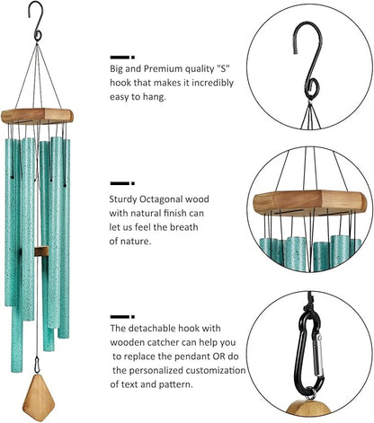 Large Wind Chimes for Outside Deep Tone, Big Wind Chime with Turquoise Finish Outdoor Clearance for Garden,Yard,Patio Decor (Blue Patina, Large, 42)
