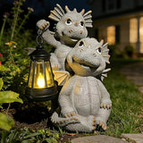 Solar Garden Outdoor Statues Lantern Figurines Light Decorations for Outdoor Patio Balcony Yard Lawn, Ideal Gifts for Mom Friends (Cement Gray- Dragon)