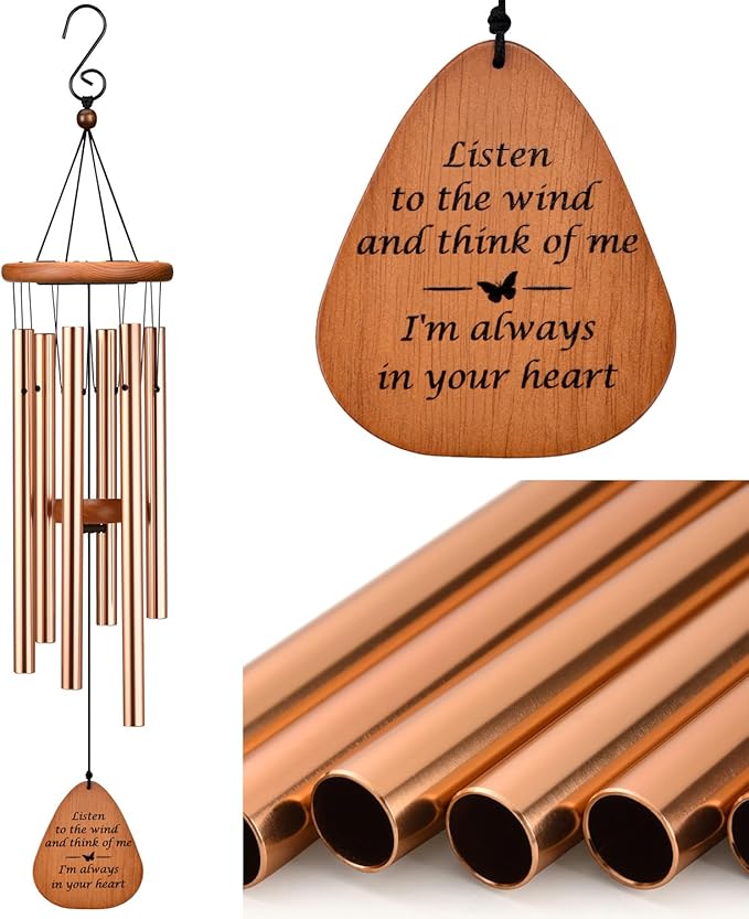AMBOBE Sympathy Memorial Wind Chime, 32 Inch, Gold