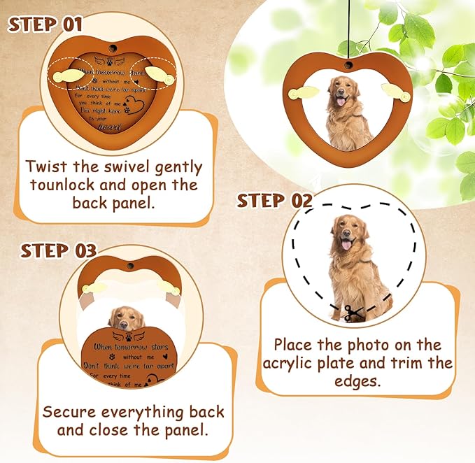 Pet Memorial Wind Chimes Outdoor for Loss of Dog with Photo Frame Personalized Sympathy Wind Chime Sympathy Bereavement Gift in Memory for Pet Loss