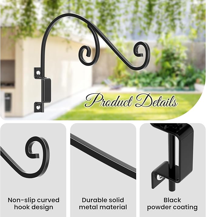 GOODBUY Swivel Plant Hangers Outdoor: 16 Inch Bird Feeder Plant Hanger Metal Wall Mount Hanging Plant Brackets Indoor Wall Hooks Outdoor for Hanging Baskets, Wind Chimes, Lanterns, Flower Pots, Black