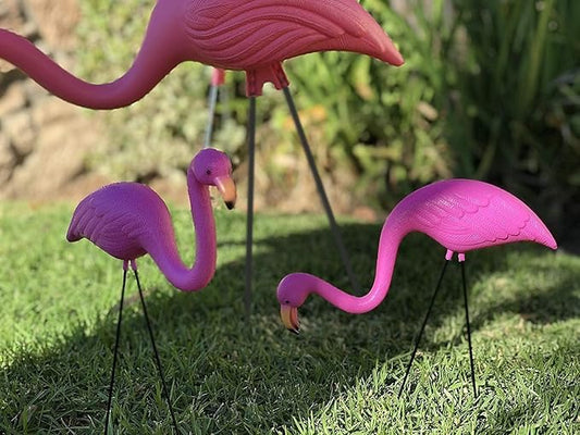 GiftExpress 12 Pack Pink Flamingos Yard Decorations - Small 14" Tall Plastic Flamingo Statue w/Metal Stakes - Lawn Ornaments & Garden Decor for Outdoor Parties