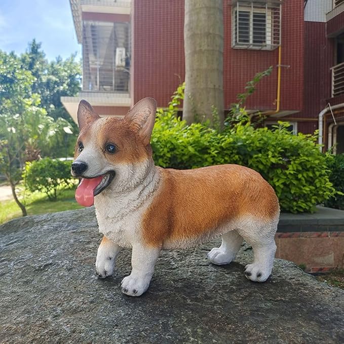 Garden Corgi Statue Dog Figurines Indoor/Outdoor Garden Landscaping Sculpture Corgi Sticking Out His Tongue Statues for Patio, Yard or Lawn Flower Pots Balcony Puppy Ornaments