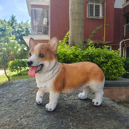 Garden Corgi Statue Dog Figurines Indoor/Outdoor Garden Landscaping Sculpture Corgi Sticking Out His Tongue Statues for Patio, Yard or Lawn Flower Pots Balcony Puppy Ornaments