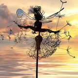 Fairies Wire Dandelion Stainless Garden Art Sculpture Steel Statue, Dancing Fairy Dandelion Garden Ornaments Art Decorations for Outdoor Yard Lawn Patio (H)