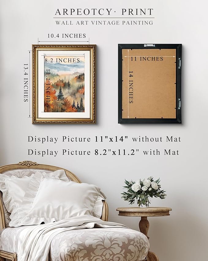 ARPEOTCY Vintage Gold Framed Wall Art, 13x16 inch Classical Fall Forest Autumn landscape Paintings, Canvas Prints Artwork with Antique Frame, Victorian Wall Picture Decor for Gallery Living Room
