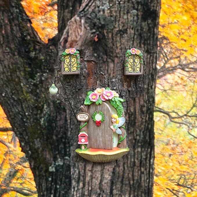 Miniature Fairy Garden Decoration - Outdoor Statues, Gnomes, Fairy Garden Accessories Kit, Art Yard Tree Face Decoration, Glow in The Dark