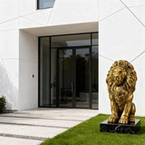 Large Golden Lion Garden Statue, 24" Resin Regal Sitting Lion Sculpture for Front Door, Luxury Home Entrance Guardian Decor, Outdoor Animal Figurine, Feng Shui Protection Beast