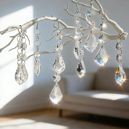10pcs Crystal Sun Catcher, 38mm Clear Maple Leaf Crystal Chandelier Prism Pendant Parts, 50mm Suncatchers Hanging Crystals Beads for Chandelier Christmas Tree Decoration (Clear Maple Leaf)
