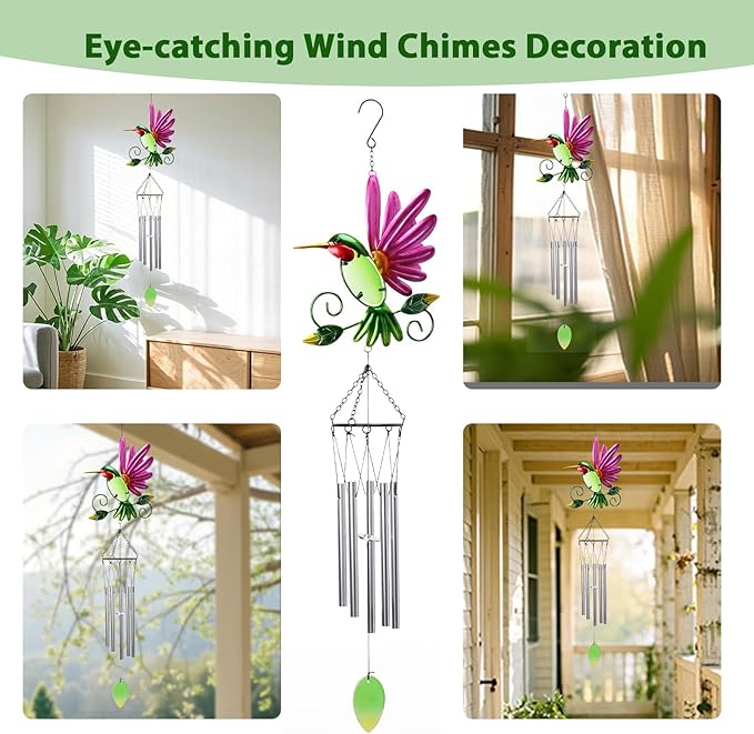 MUMTOP Hummingbird Wind Chimes for Outside, Metal Deep Tone Memorial Sympathy Wind Chime Windchimes for Patio, Outdoor,Garden,Yard,Window,Home Decor or Gifts for Women