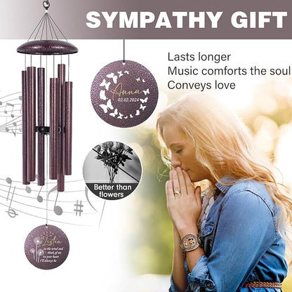 ASTARIN Memory 32 inch Wind Chimes for Loved Ones Lost, Custom Butterfly Dandelion Wind Chime, Memorial Windchime Funeral Gifts for Loss of Mother, Death, Produced in USA