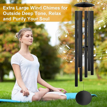 66" Large Wind Chimes for Outside Deep Tone, 6 Thickened ⌀ 1.2" Tubes Tuned Relaxing Melody Wind Chime, Windchimes Outdoors for Garden Patio Decor, Great Gift Idea for Your Loved One (Black, 66")