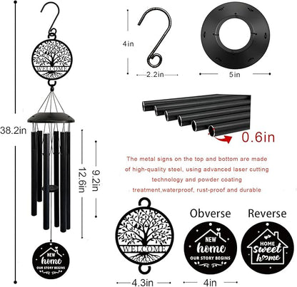 House Warming Gifts New Home, 37" Black Wind Chimes Housewarming Gifts, New Home Gift Ideas for Women Men Homeowners Couples Family Friends,Outdoor Decor for Patio,Garden,Yard