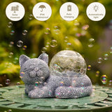 Solar Cat Garden Statue Large for Outdoor Decor with Cracked Glass Figurine Lighting Resin Succulent Cat Decorations Patio Lawn Yard Housewarming Mom Gifts