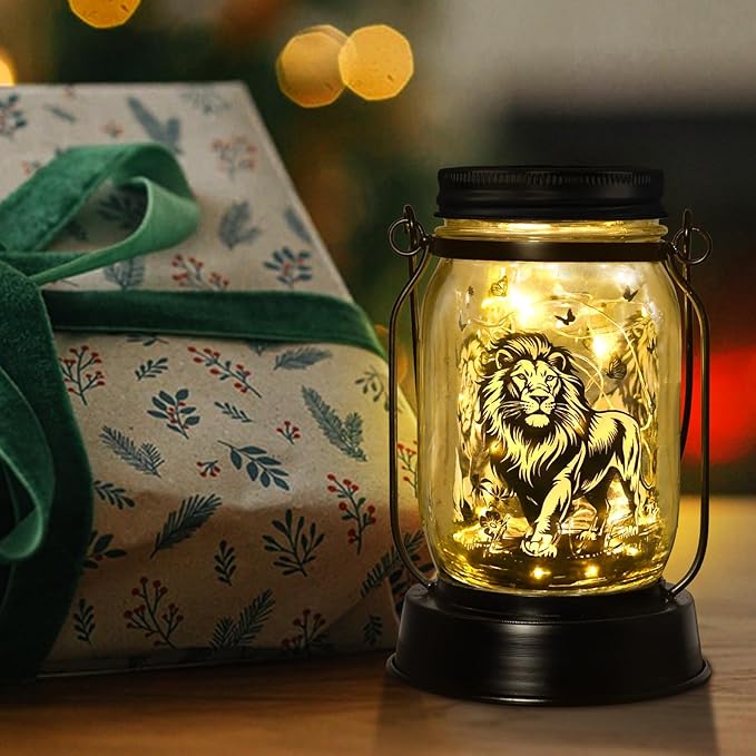 Lion Gifts for Women/Men Lion Solar Lanterns Mom Birthday Animal Simba Lovers Lantern Animal Memorial Lights Solar Garden Decoration for Yard, Patio,Backyard,Porch Torches, Home Decor
