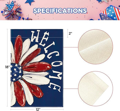 AVOIN colorlife Patriotic 4th of July Garden Flag 12x18 Inch Double Sided Outside, Memorial Day Floral Welcome Daisy Yard Outdoor Decoration