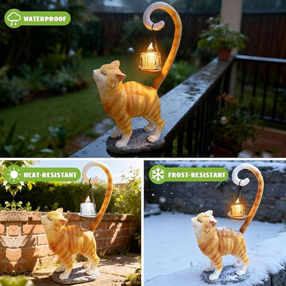 Standing Cat Garden Statue Candle Holder for Outdoor Garden Patio and Indoor Decor for Cat Lovers Women and Home Ambiance Orange