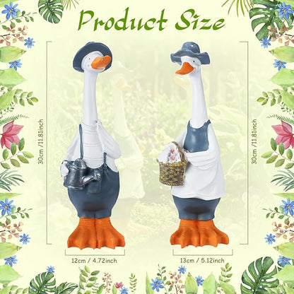 Novabright 2 Pcs Porch Goose Statue, Couple Duck Garden Statues Outdoor, 11 Inch Weather Resistant Resin Yard Decor for Patio Lawn Front Porch Indoor Outdoor Figurines Housewarming Gift