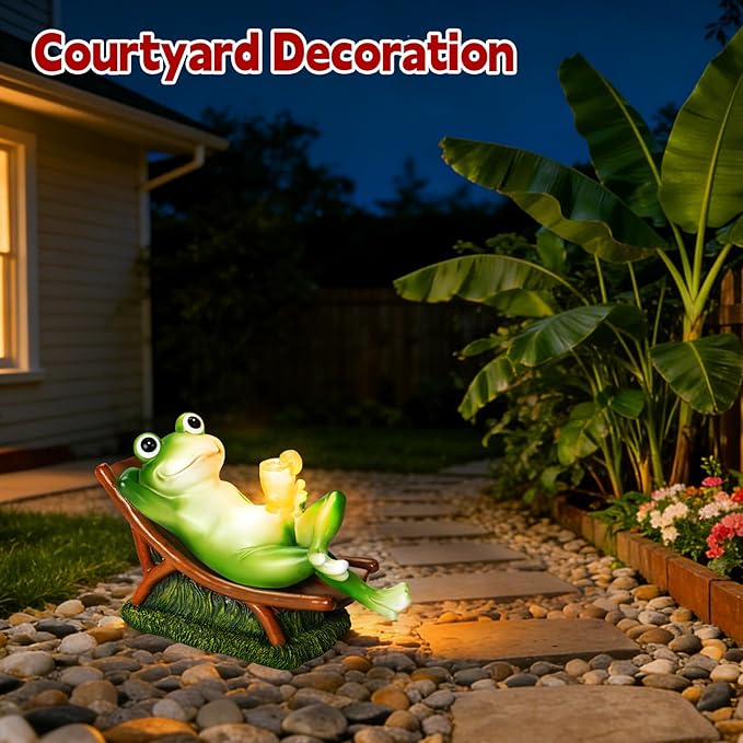 Frog Garden Statue Garden Decor for Outside for Yard、Balcony 、Lawn and Gifts for Women, Unique Artistic Housewarming Presents Gift