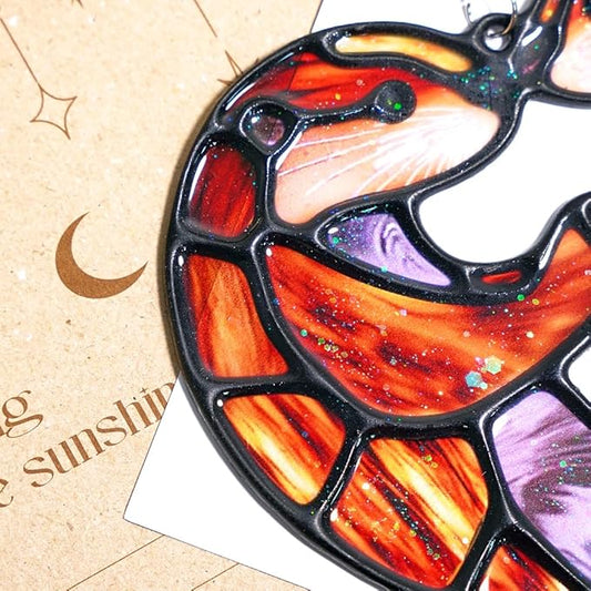 Otter Lover Handmade Resin Suncatchers, Artisan Boho Sun Catcher Stained Glass Effect Window Hanging Garden Decor, Gift for Mother's Day Mom Grandma Wife Women