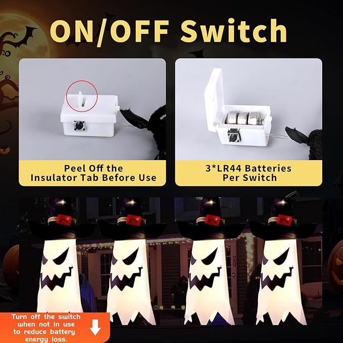 Halloween Decorations Outdoor Halloween Decor Hanging Outdoor Glowing Ghost Witch Hat Decorations Indoor Ornaments for Home Tree Garden Yard (4Pcs)