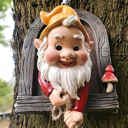 Teaeeno Gnome Garden Decoration Climbing Tree Decor Outdoor, Fairy Door Tree Face Figurine Lawn Patio Decor, Funny Climbing Elves Tree Peeker Sculpture Yard Art