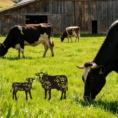 WADORN Cow Metal Outdoor Statues Silhouette, Funny Cow Metal Decorative Garden Stakes Cow Flower Silhouette Ornament Gifts Funny Outdoor Decor for Garden Backyard Patio Lawn Walkways Outdoor