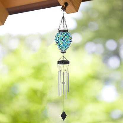 Glitzhome 2 Pcs 26" H Garden Wind Chimes Outdoor, Solar LED Outdoor Garden Lighting with Unique Memorial Sympathy, Solar Hanging Glass Ball Wind Chimes for Patio, Garden, Outdoor Home Decor