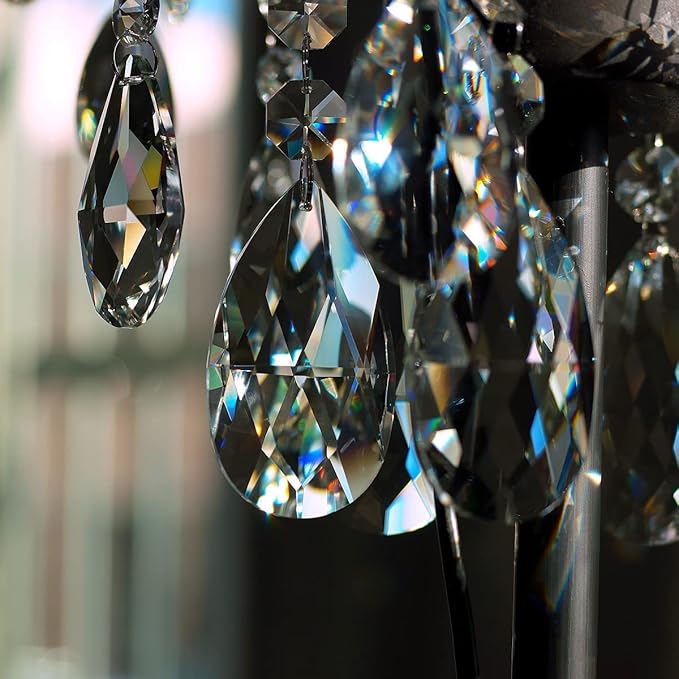 10pcs 76mm Teardrop Chandelier Crystals, Clear Crystal Chandelier Prisms Pendants Parts Connected Glass Octagon Beads Hanging Garland Decoration